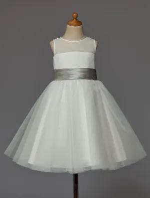 Ivory flower girl dress With Bow Sash Chiffon Satin