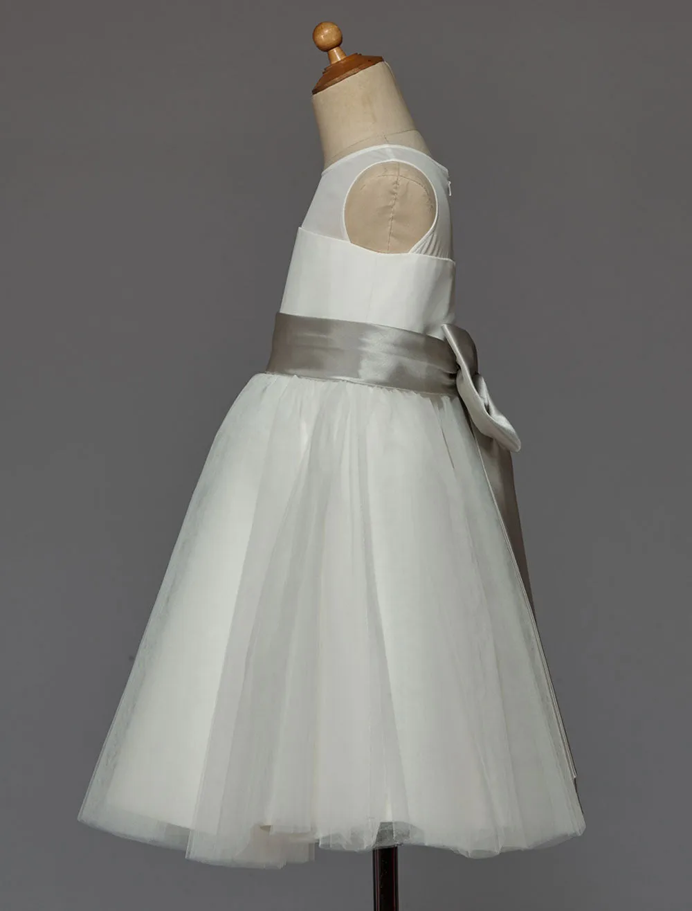 Ivory flower girl dress With Bow Sash Chiffon Satin