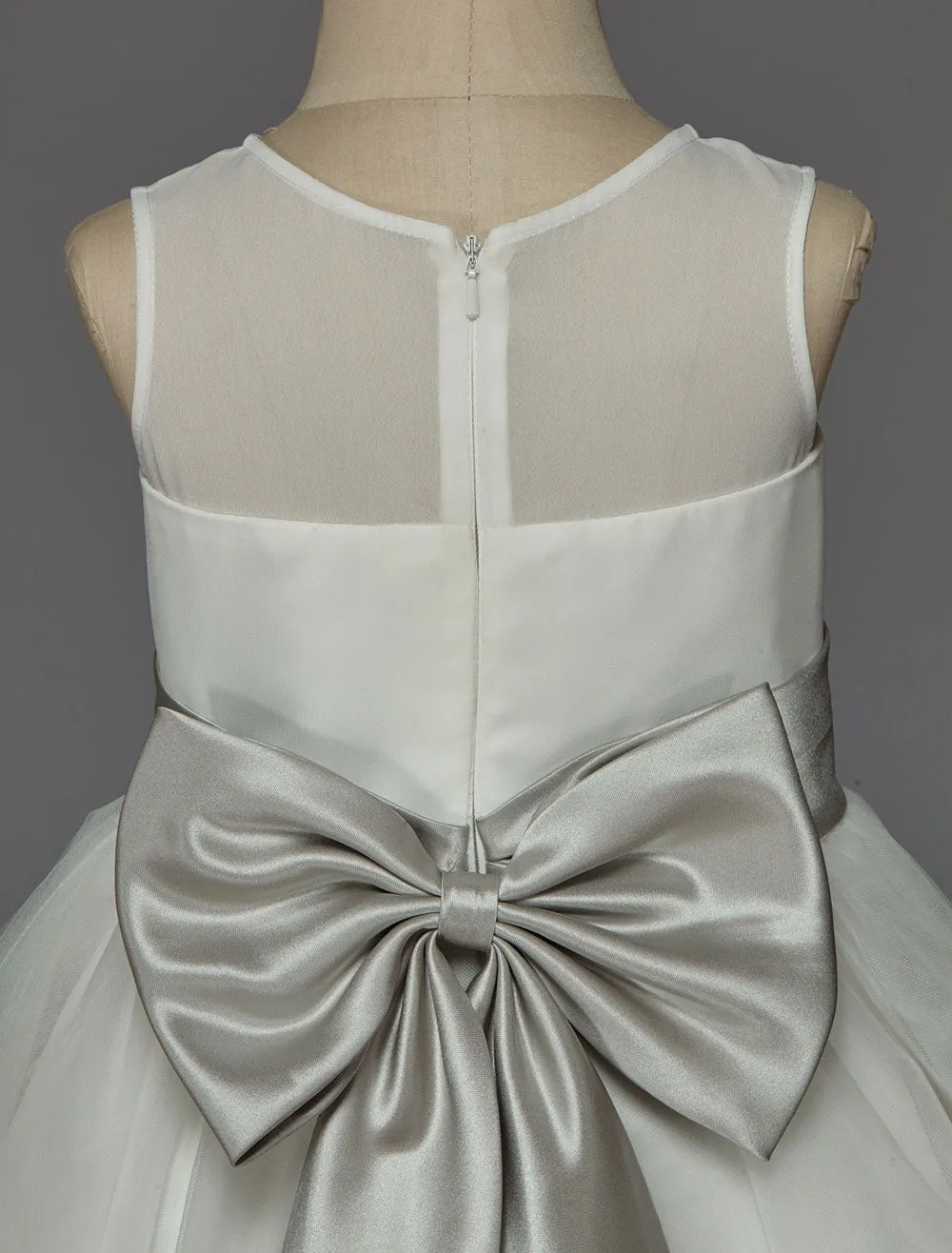 Ivory flower girl dress With Bow Sash Chiffon Satin