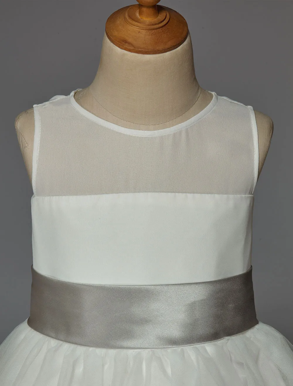 Ivory flower girl dress With Bow Sash Chiffon Satin