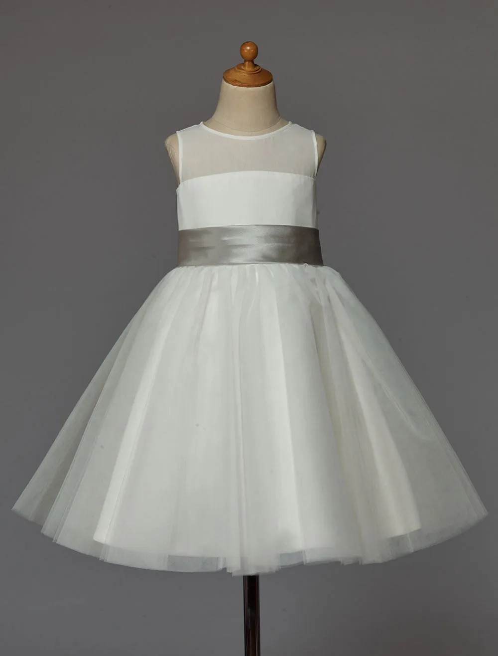 Ivory flower girl dress With Bow Sash Chiffon Satin