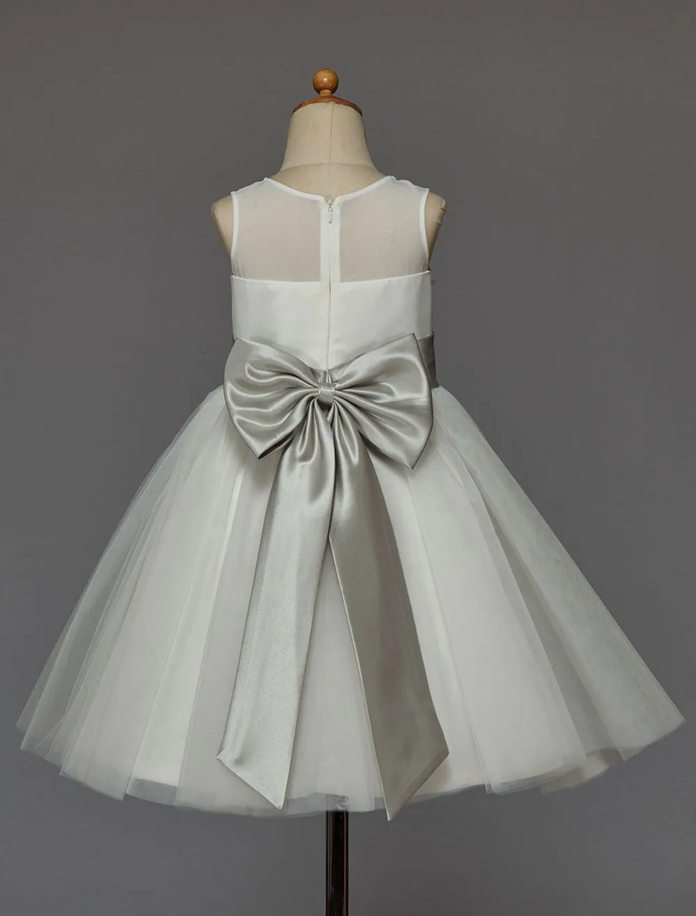 Ivory flower girl dress With Bow Sash Chiffon Satin