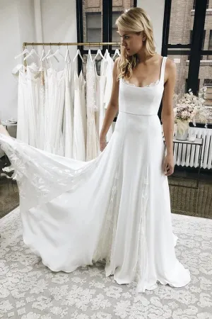 Ivory Satin A-line Spaghetti Straps Wedding Dresses, Wedding Gown, MW638