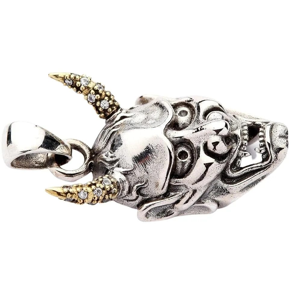 Japanese Hannya mask devil gothic skull pendant necklace