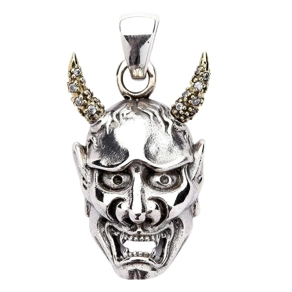 Japanese Hannya mask devil gothic skull pendant necklace