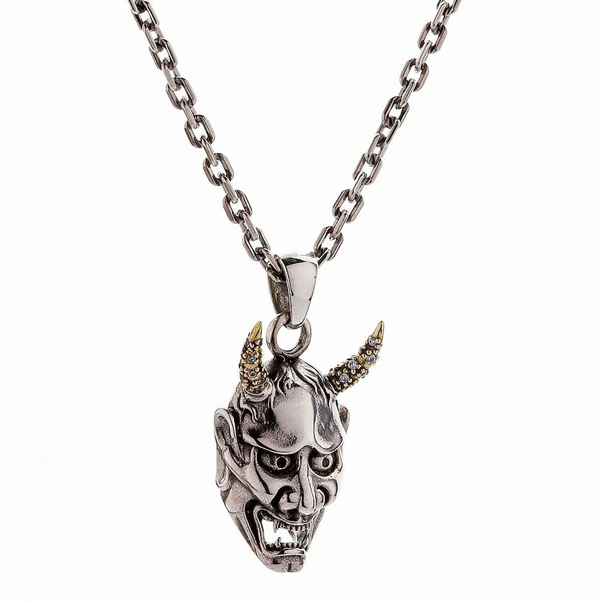 Japanese Hannya mask devil gothic skull pendant necklace
