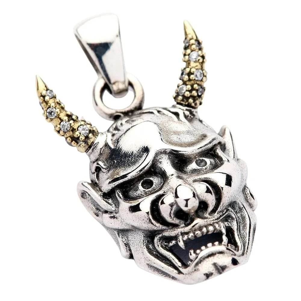 Japanese Hannya mask devil gothic skull pendant necklace