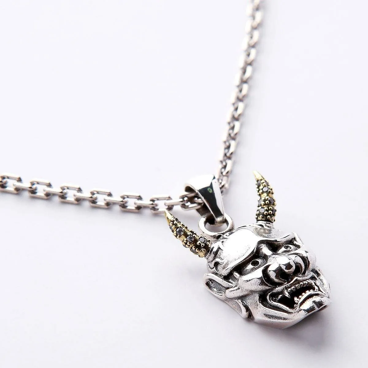 Japanese Hannya mask devil gothic skull pendant necklace