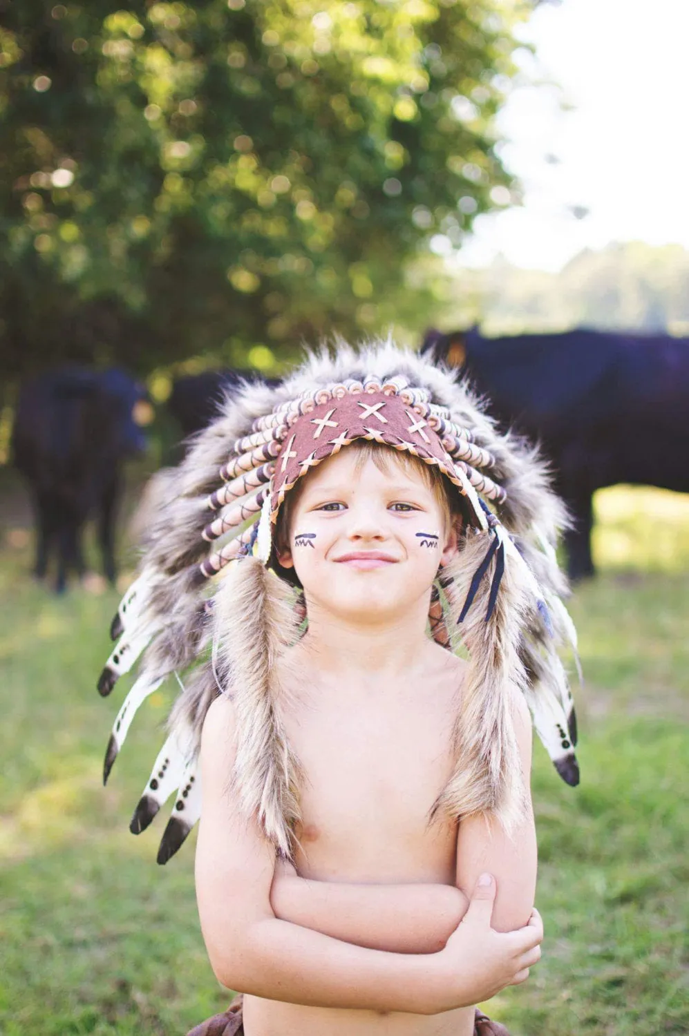 K12 From 5-8 years Kid / Child's: white and black swan feather Headdress 21 inch. – 53,34 cm.