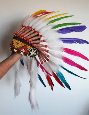 K21- From 5-8 years Kid / Child's: Rainbow swan feather Headdress 21 inch. – 53,34 cm.