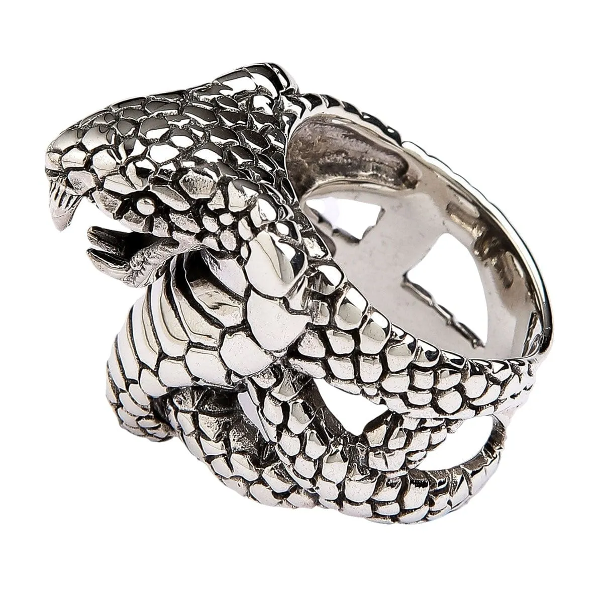 King Cobra Snake Head Sterling Silver Gothic Ring