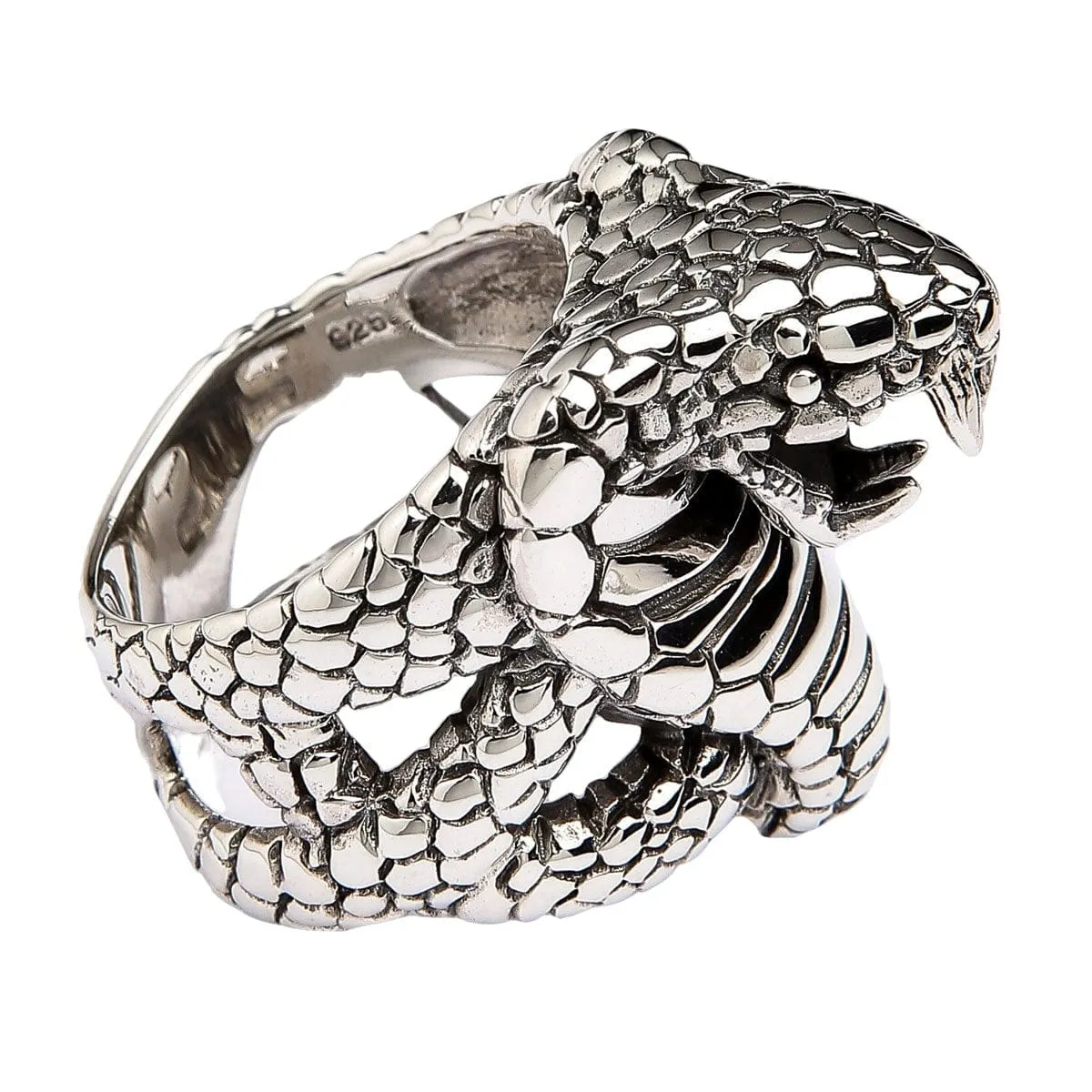 King Cobra Snake Head Sterling Silver Gothic Ring