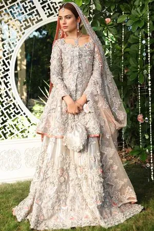 Latest bridal designer waleema dress in lavish rose gold color # B3437