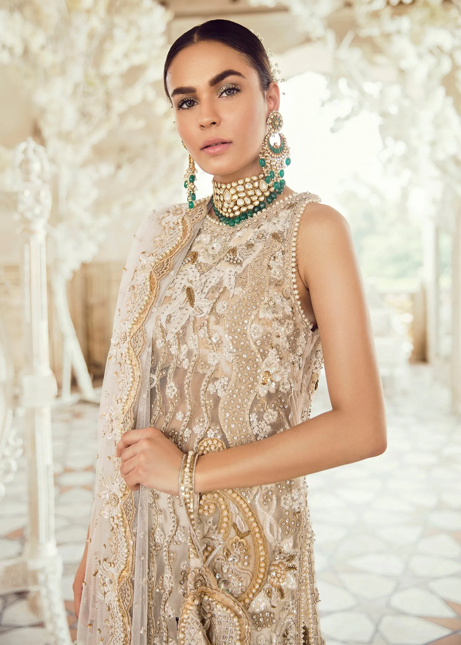 Latest Pakistani Bridal Dress for Wedding in Ivory Color #J5110