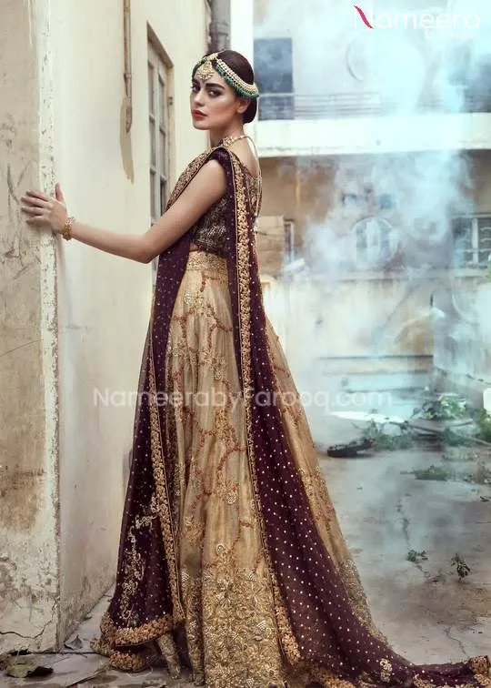 Latest Pakistani Bridal Lehenga Choli in Gold #BS57