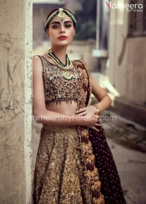 Latest Pakistani Bridal Lehenga Choli in Gold #BS57