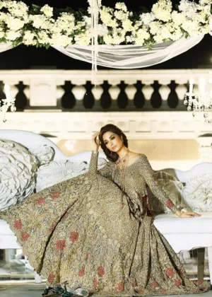 Latest Pakistani net embroidered bridal dress in silver color # B3377
