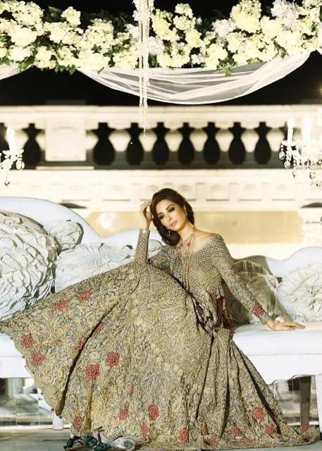 Latest Pakistani net embroidered bridal dress in silver color # B3377