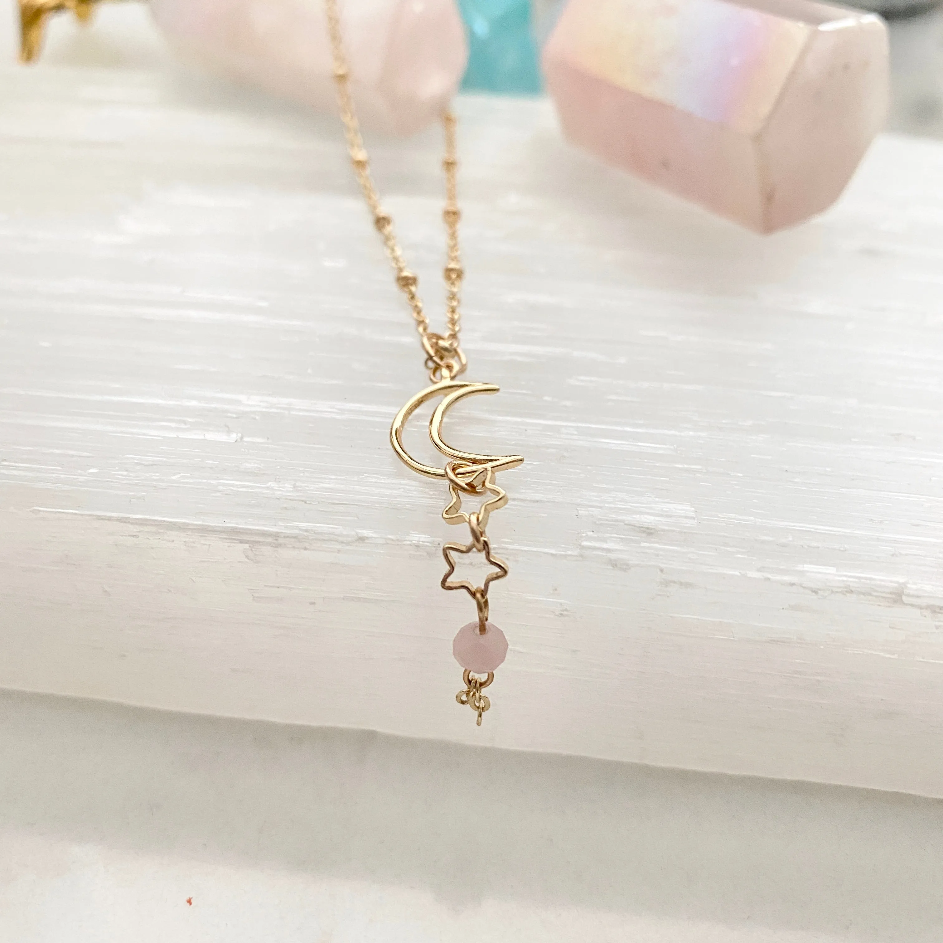 Leanna Moon Drop Beaded Tassel Necklace