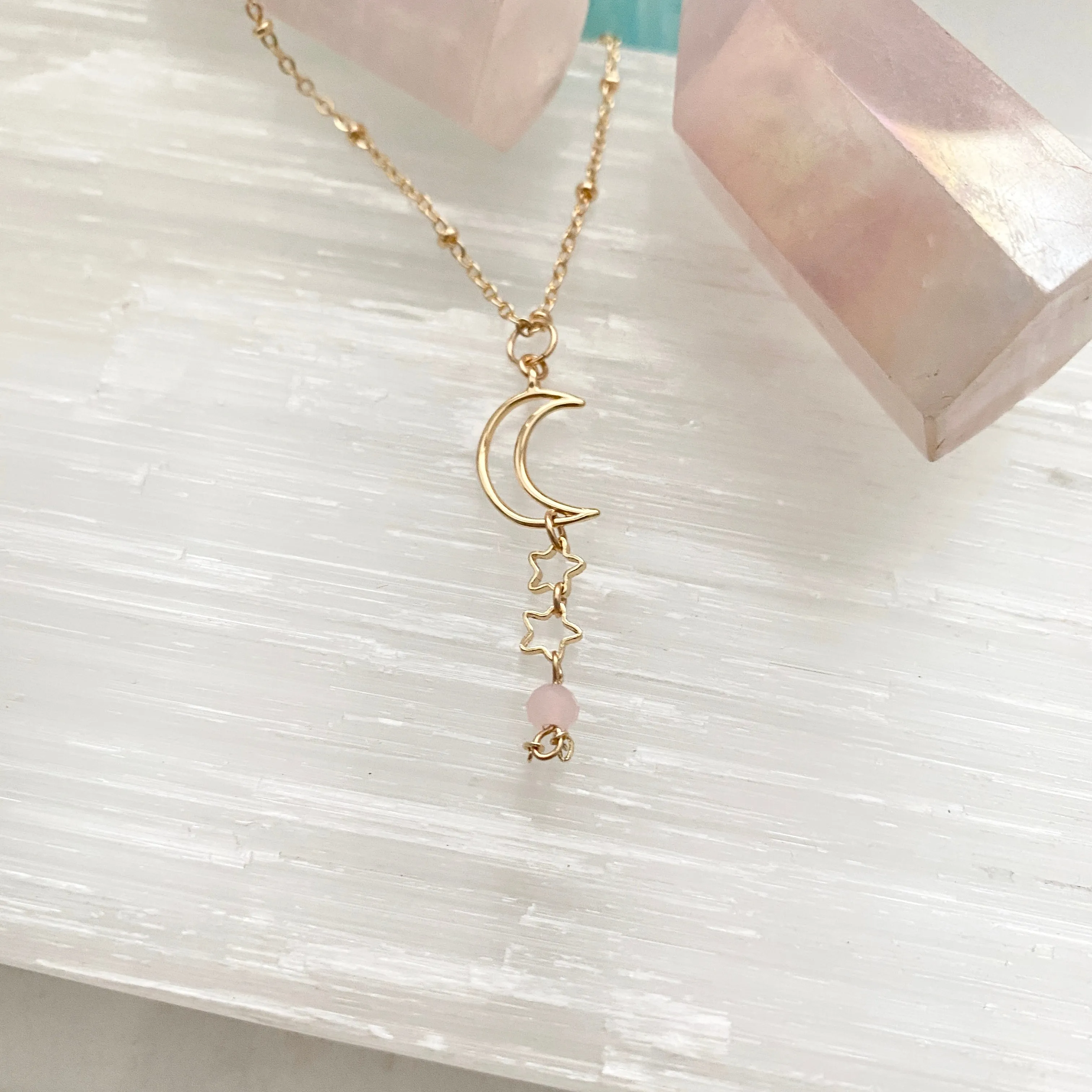 Leanna Moon Drop Beaded Tassel Necklace