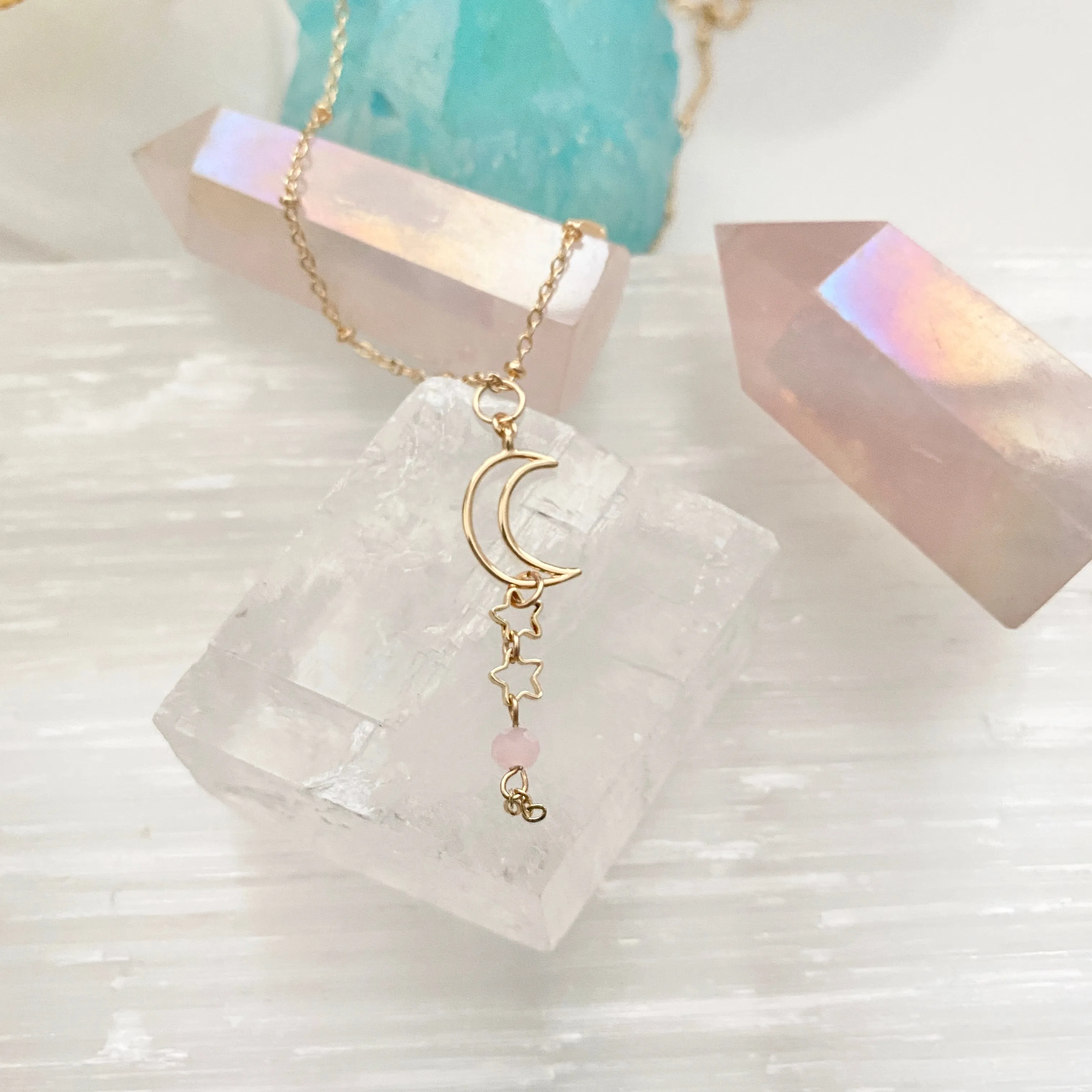 Leanna Moon Drop Beaded Tassel Necklace