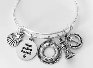 Life Ring Hope Anchors the Soul Silver Expandable Charm Bracelet Anchor Lighthouse Adjustable Bangle Nautical Jewelry Inspirational One Size Fits All Gift