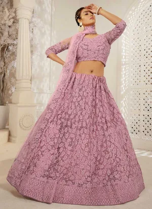 Light Pink Heavy Net Embroidered Kalidar Lehenga Choli