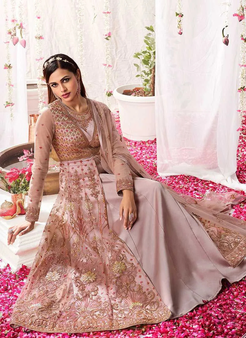 Light Purple Heavy Embroidered Designer Kalidar Anarkali Suit