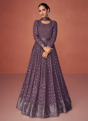 Light Purple Heavy Embroidered Floor touch Kalidar Anarkali