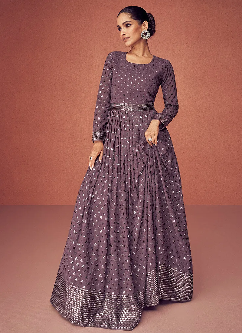 Light Purple Heavy Embroidered Floor touch Kalidar Anarkali