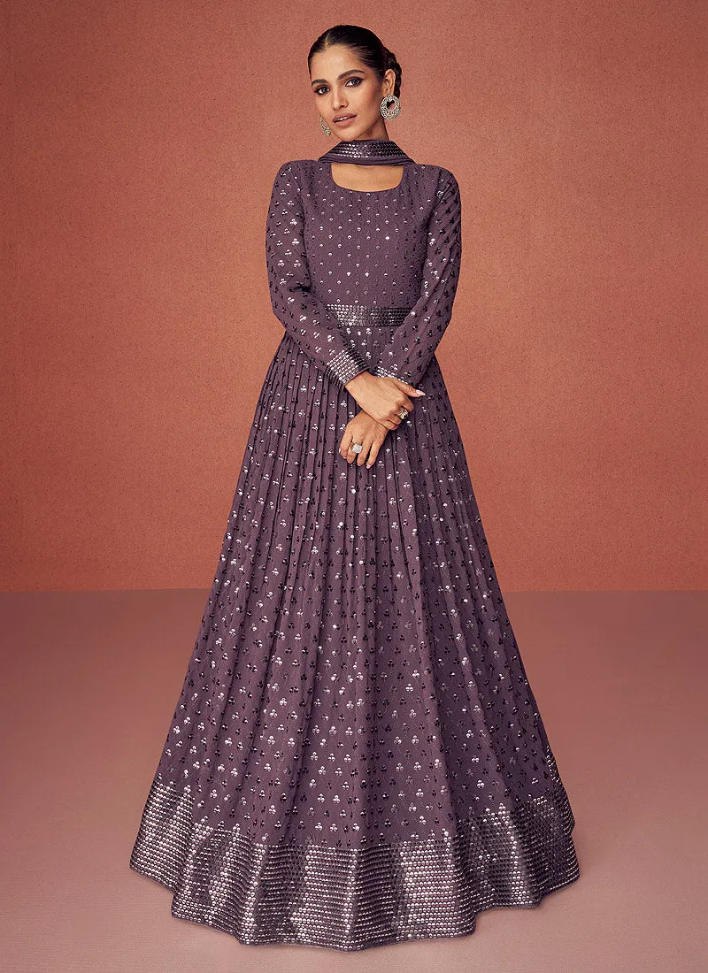 Light Purple Heavy Embroidered Floor touch Kalidar Anarkali