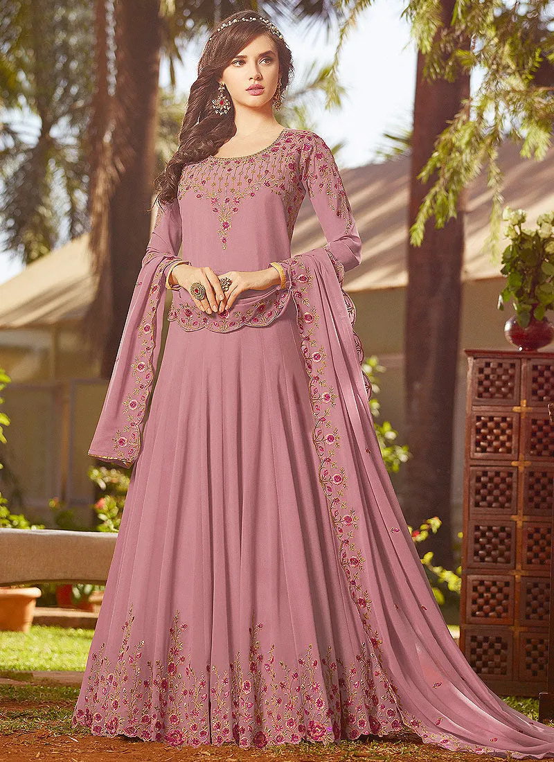 Light Purple With Multi Embroidered Georgette Anarkali Suit