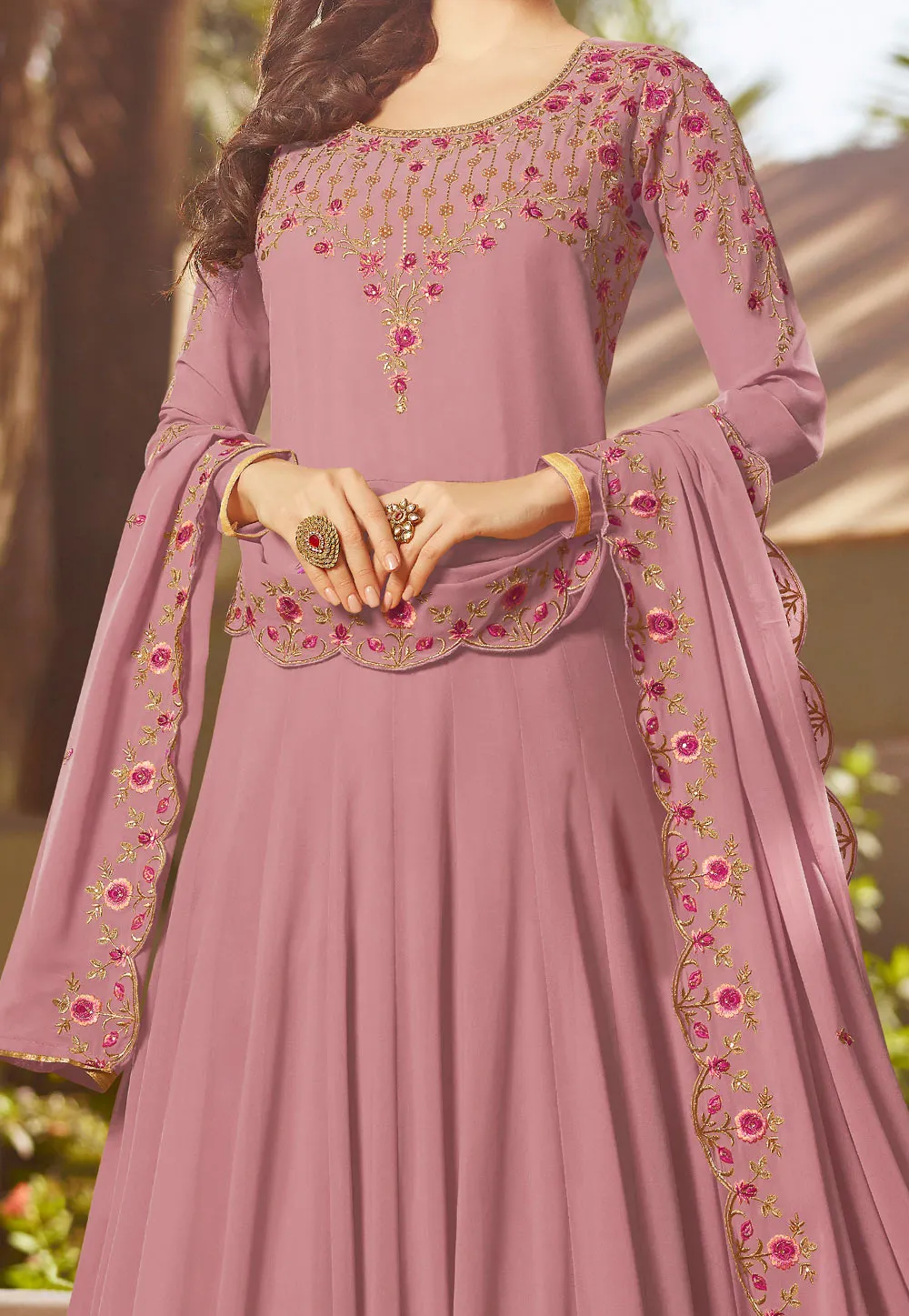 Light Purple With Multi Embroidered Georgette Anarkali Suit