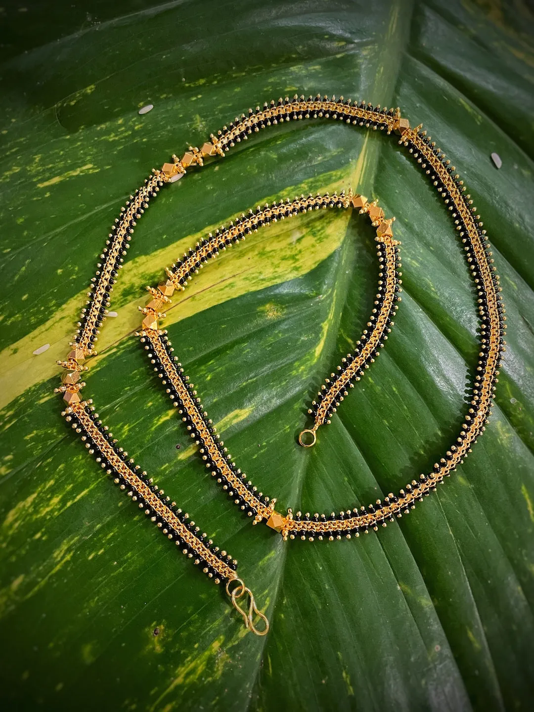 Long Mangalsutra Designs Gold Plated Chain with Black/Gold Beads (26 Inches)
