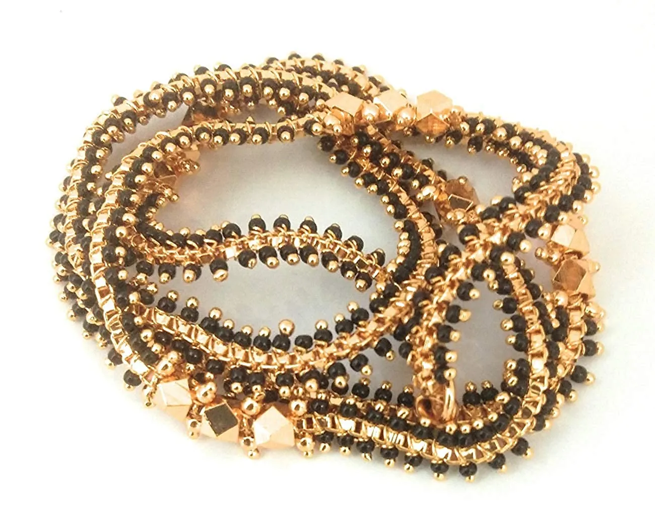 Long Mangalsutra Designs Gold Plated Chain with Black/Gold Beads (26 Inches)