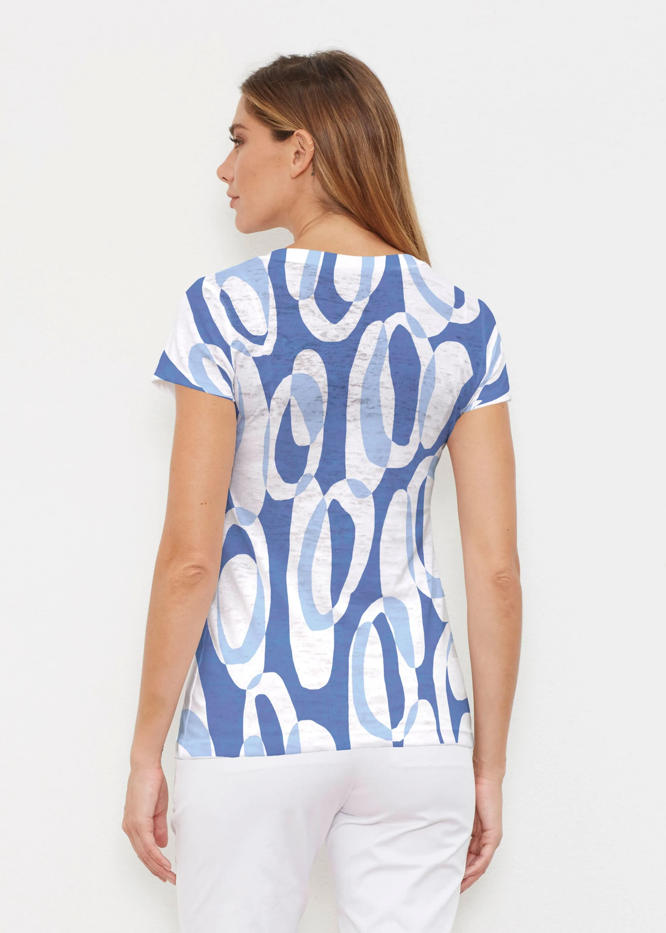 Loop ta Loop Blue (8086) ~ Signature Cap Sleeve V-Neck Shirt