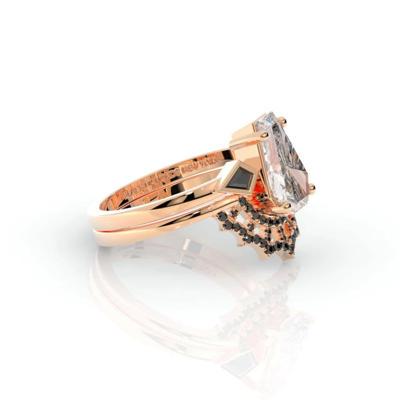 LOVE SPELL- Coffin Cut Diamond Spider Web Gothic Wedding Ring Set