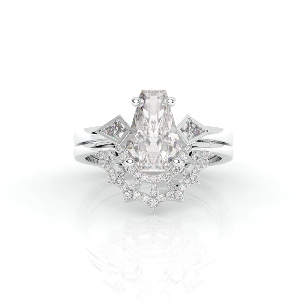 LOVE SPELL- Coffin Cut Diamond Spider Web Gothic Wedding Ring Set
