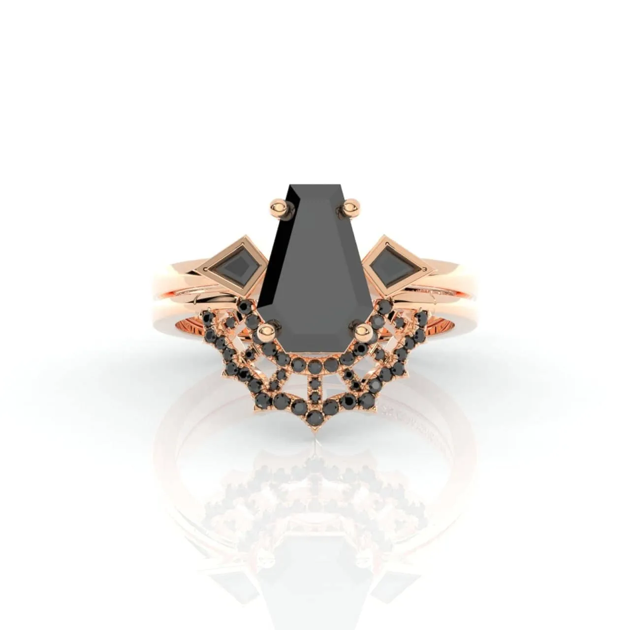 LOVE SPELL- Coffin Cut Diamond Spider Web Gothic Wedding Ring Set