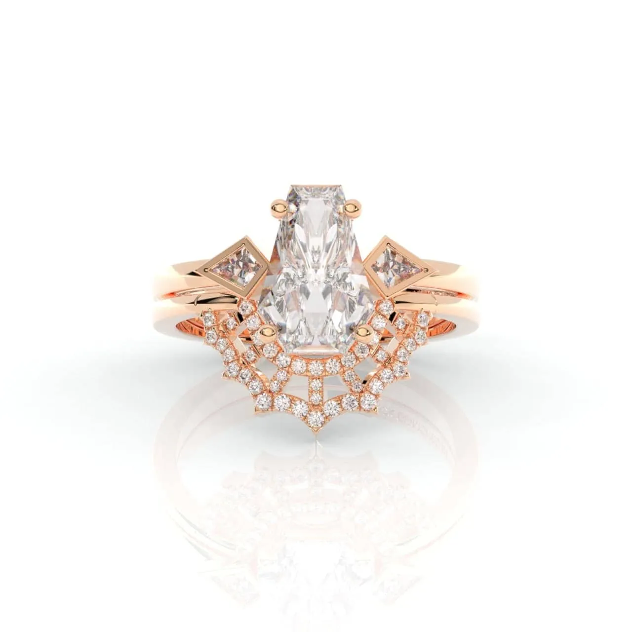 LOVE SPELL- Coffin Cut Diamond Spider Web Gothic Wedding Ring Set