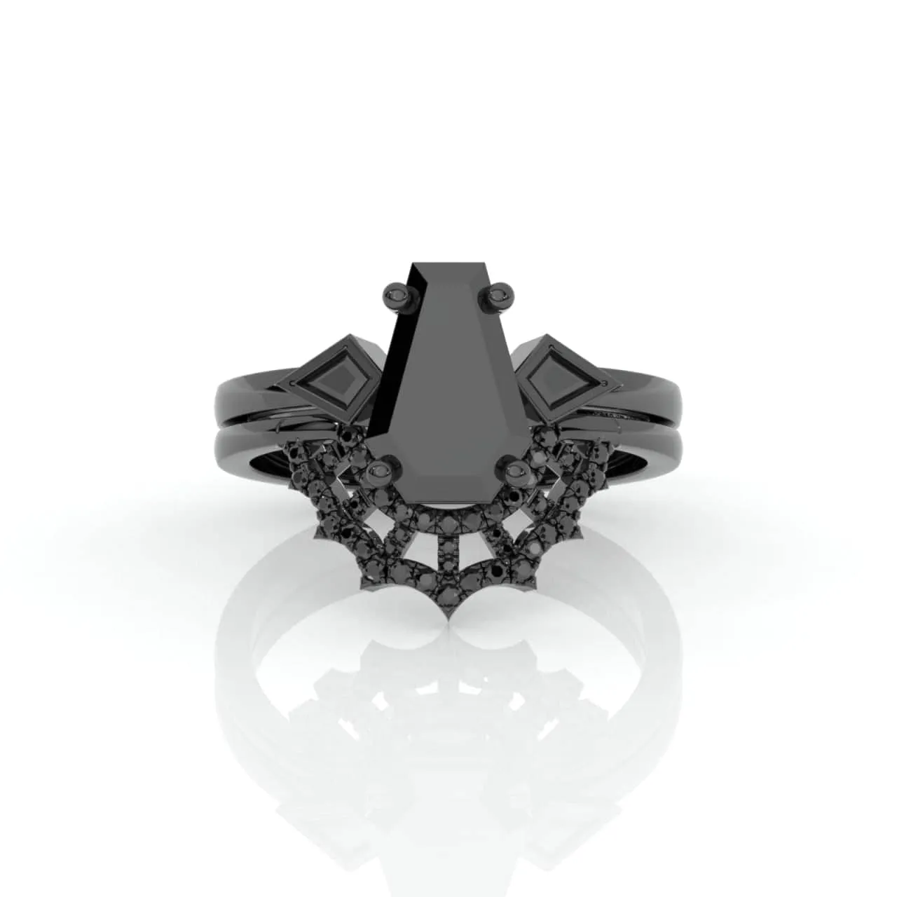 LOVE SPELL- Coffin Cut Diamond Spider Web Gothic Wedding Ring Set