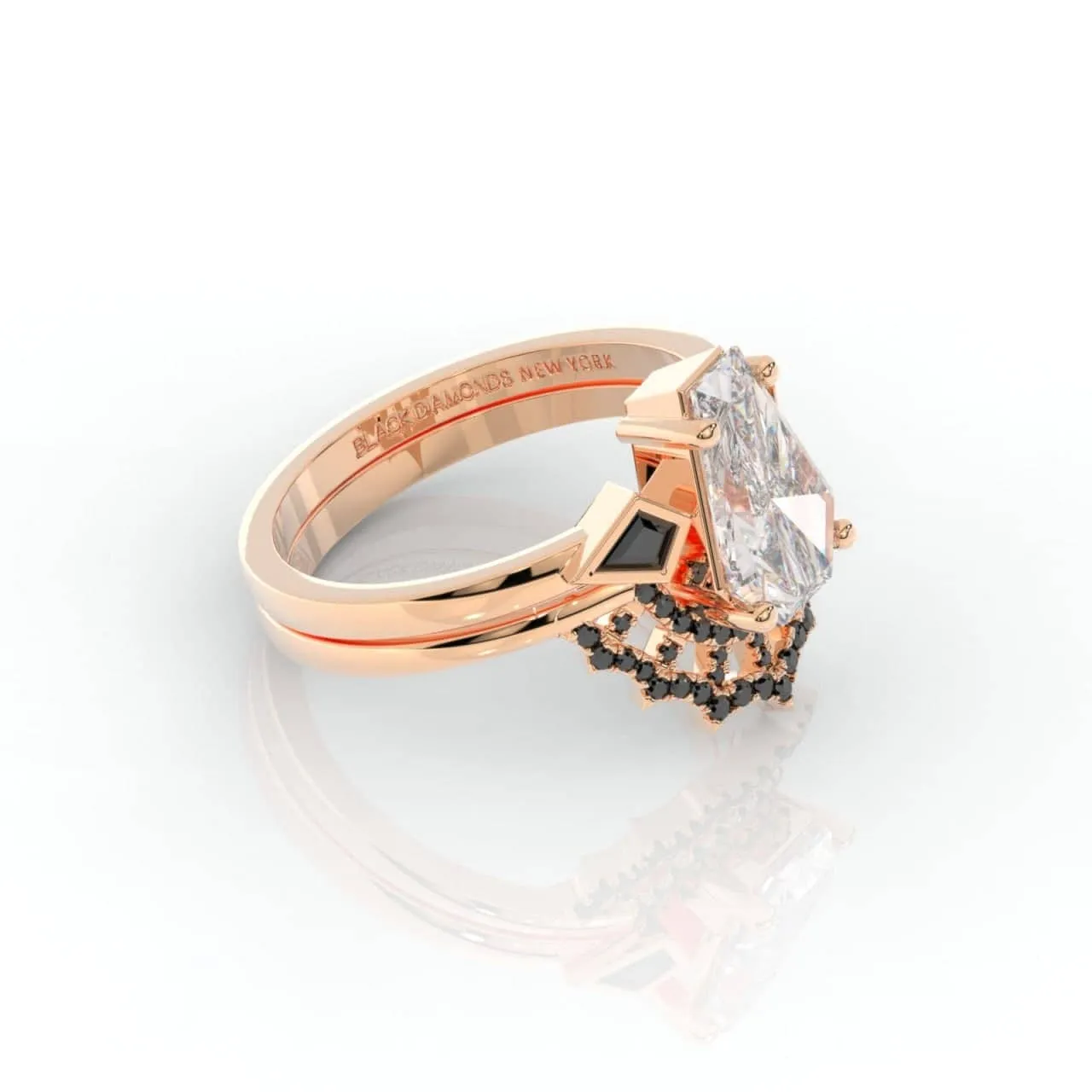 LOVE SPELL- Coffin Cut Diamond Spider Web Gothic Wedding Ring Set