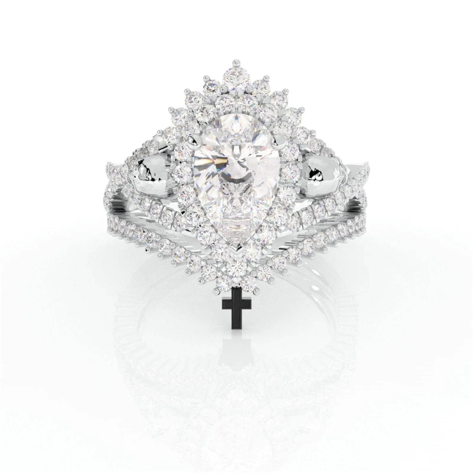 Loyalty Ring- 1ct Pear Cut Black Diamond Skull Ring Set