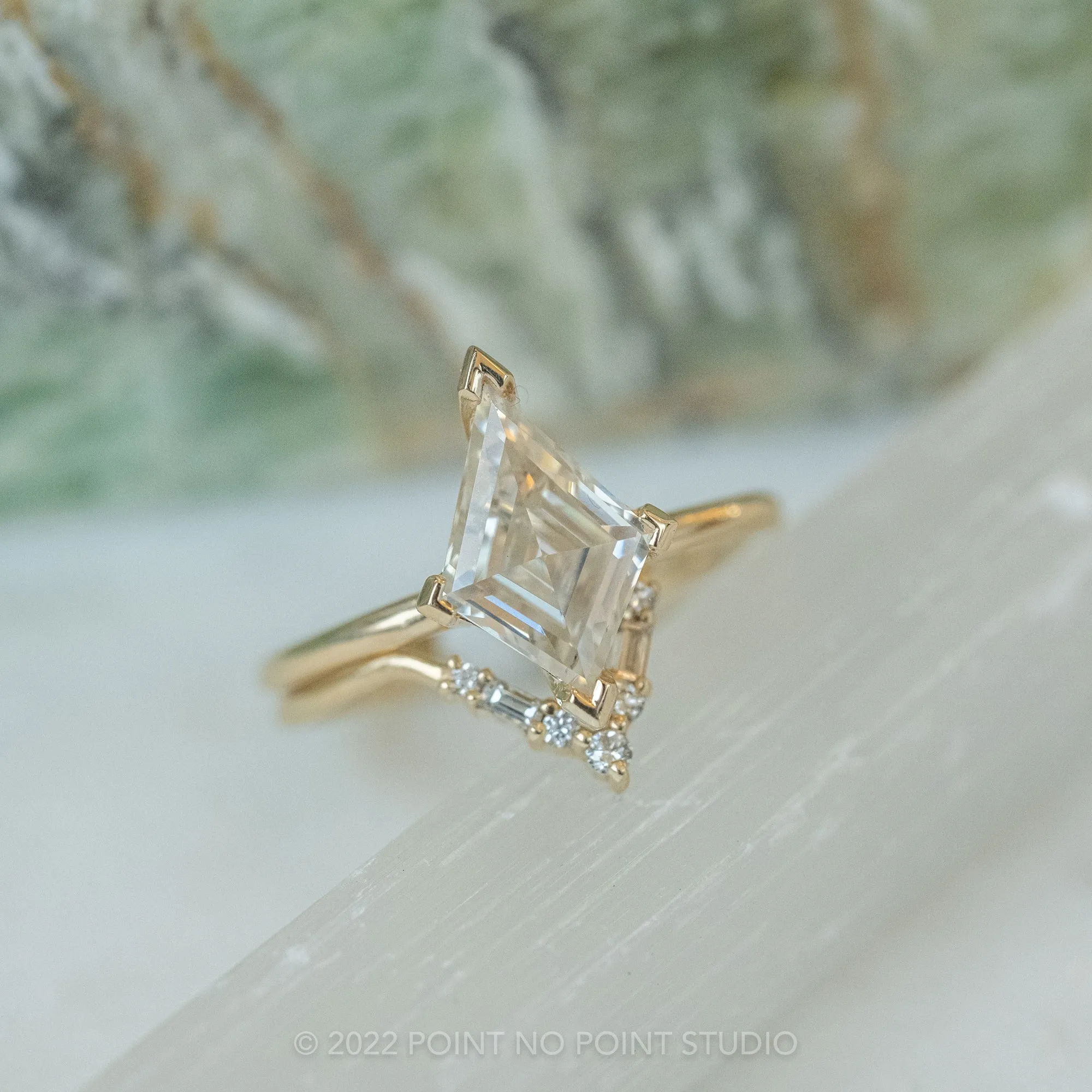 Lozenge Moissanite Engagement Ring, Charlize Setting, 14K Yellow Gold