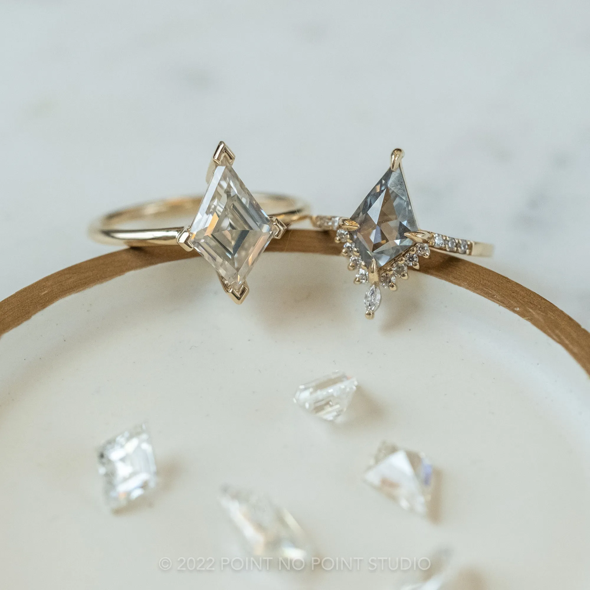Lozenge Moissanite Engagement Ring, Charlize Setting, 14K Yellow Gold