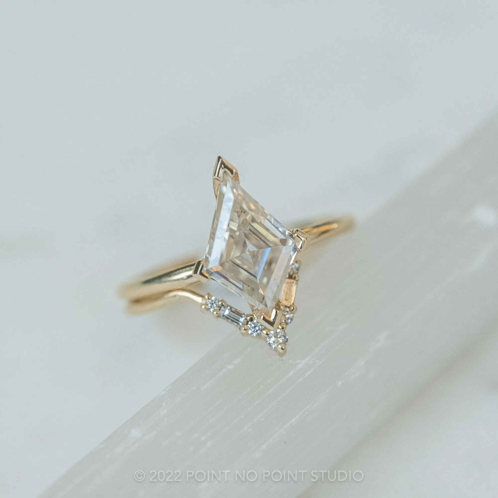 Lozenge Moissanite Engagement Ring, Charlize Setting, 14K Yellow Gold