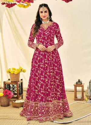 Magenta and Gold Heavy Embroidered Kalidar Anarkali