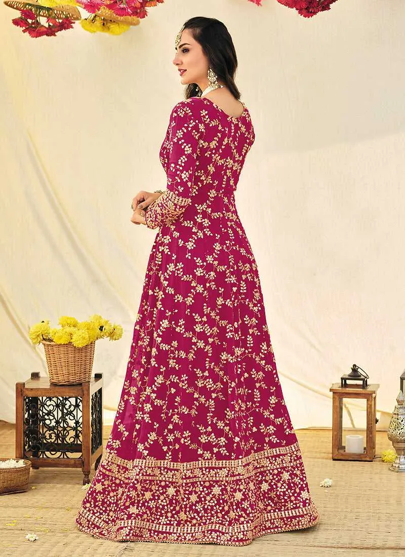 Magenta and Gold Heavy Embroidered Kalidar Anarkali