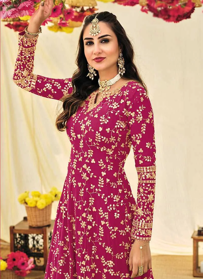 Magenta and Gold Heavy Embroidered Kalidar Anarkali