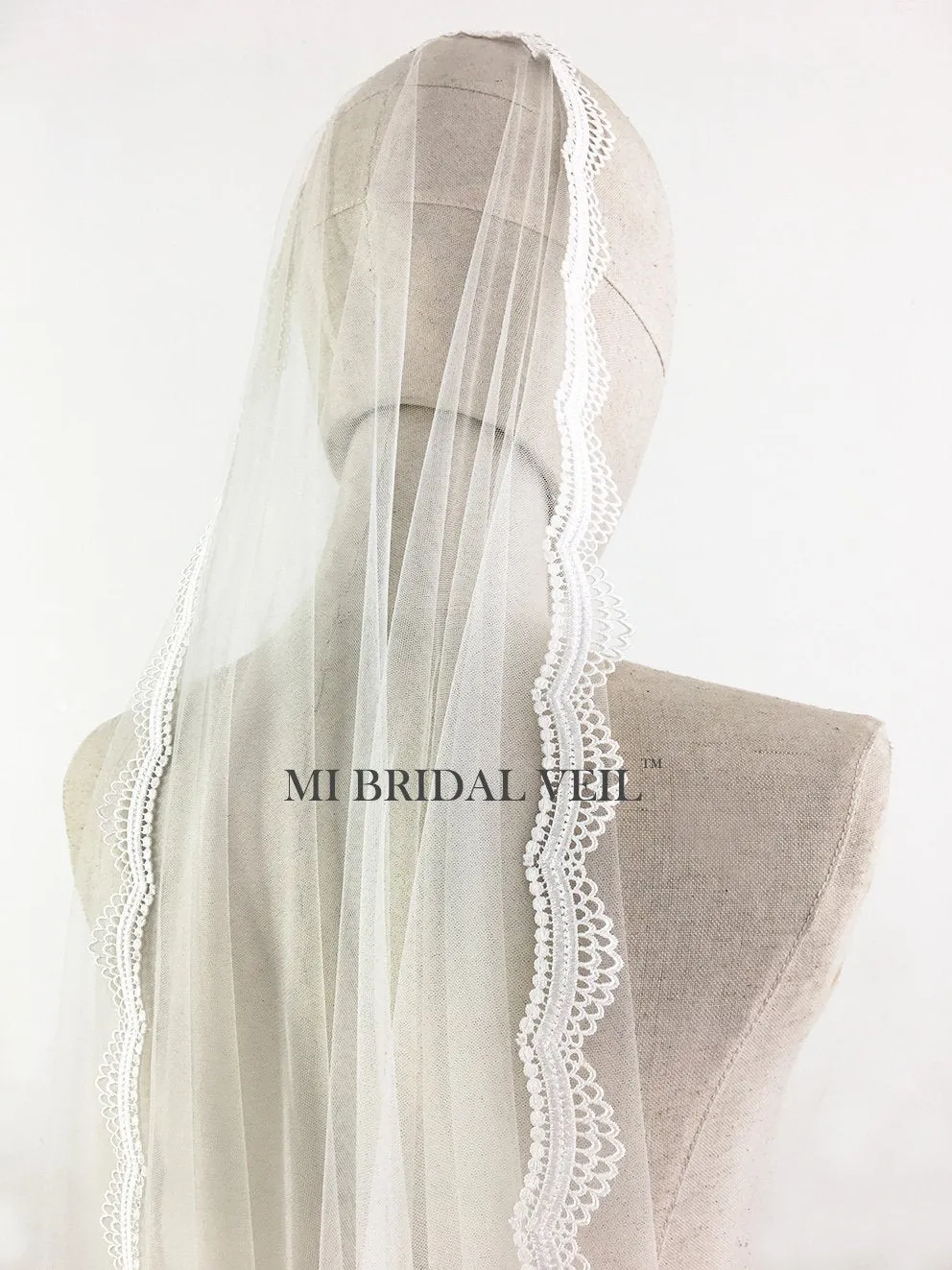 Mantilla Lace Wedding Veil, Crochet Venice Fingertip Lace Bridal Veil, MI BRIDAL